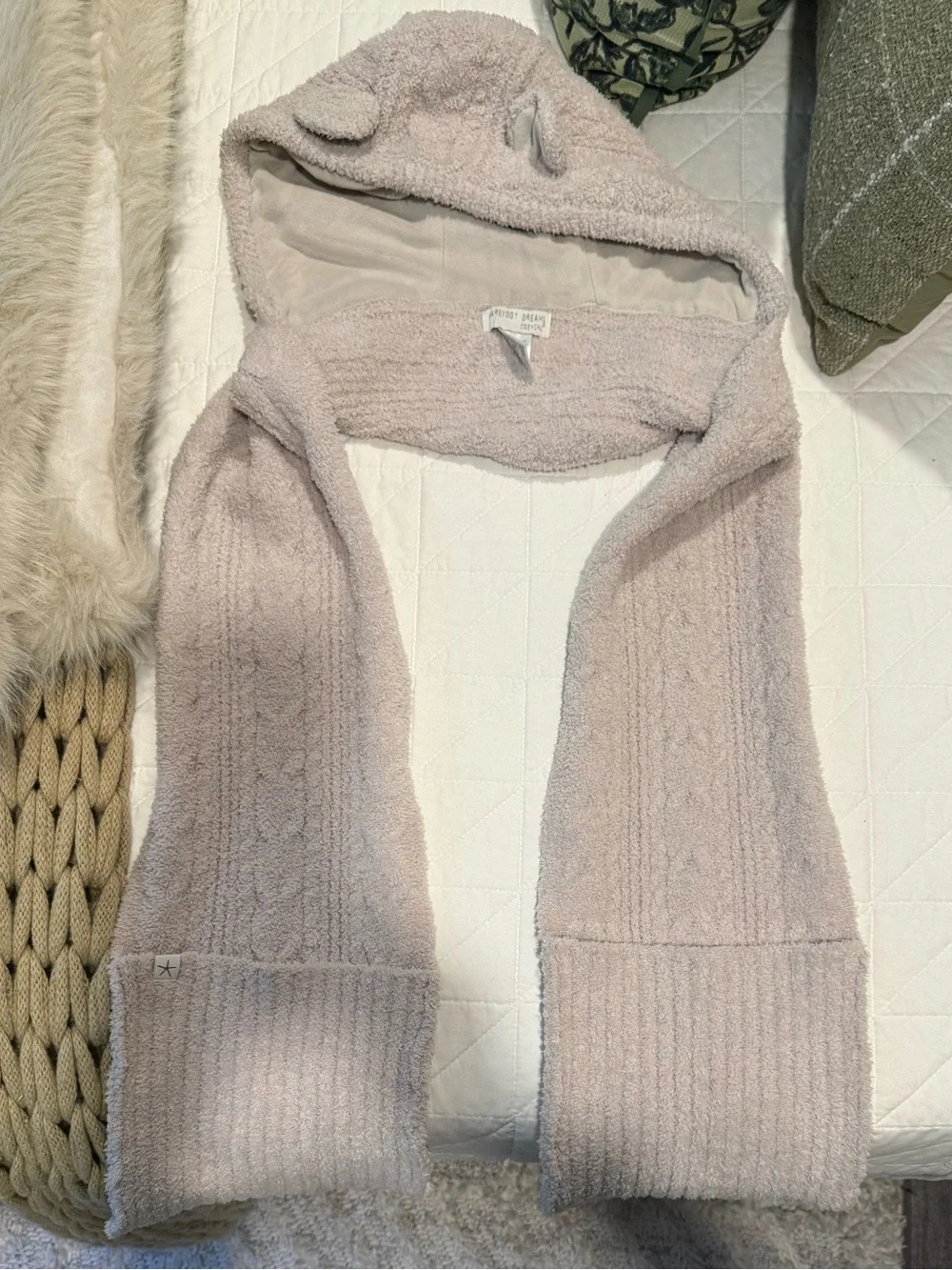 Barefoot Dreams CozyChic® Youth Bear Hooded Scarf - Blush